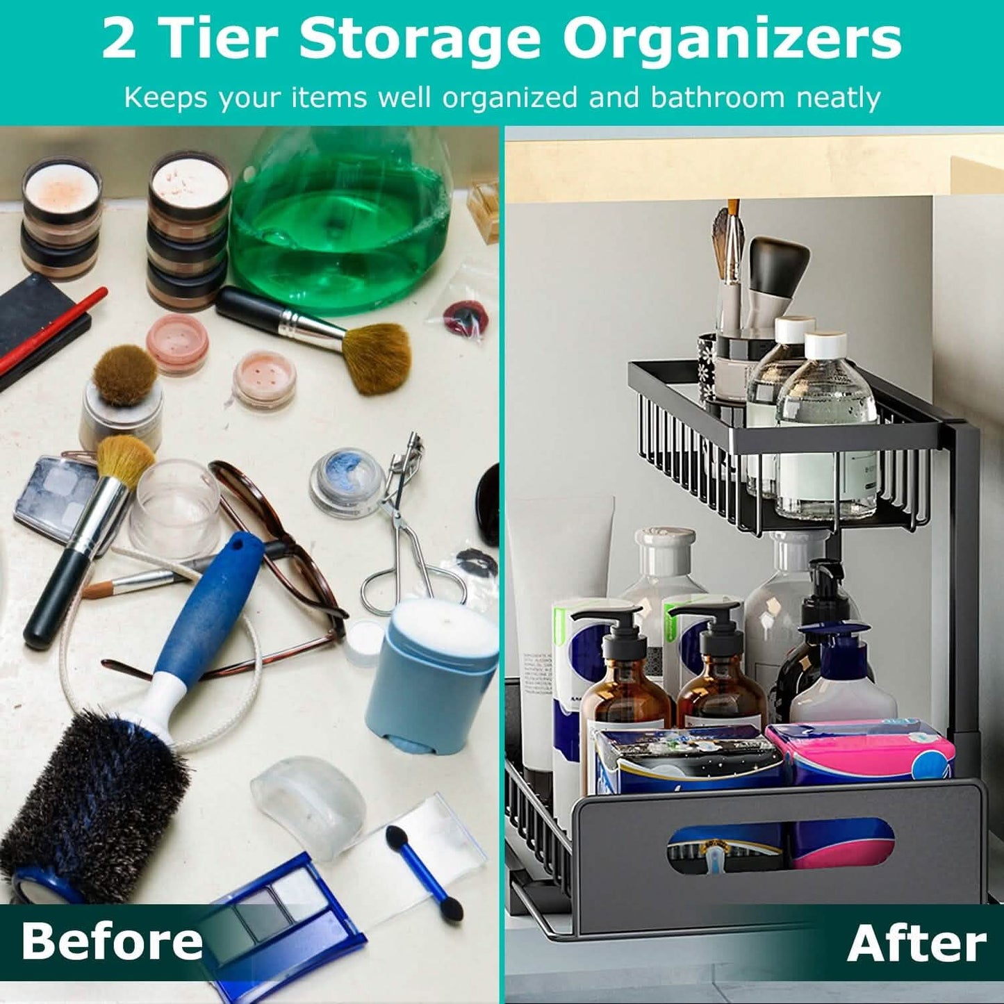 2-Tier Under Sink Organizer Pull Out Basket Storage DailySale