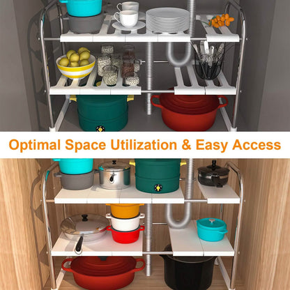 2-Tier Under Sink Organizer Retractable Kitchen Rack Holder DailySale