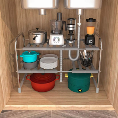 2-Tier Under Sink Organizer Retractable Kitchen Rack Holder DailySale