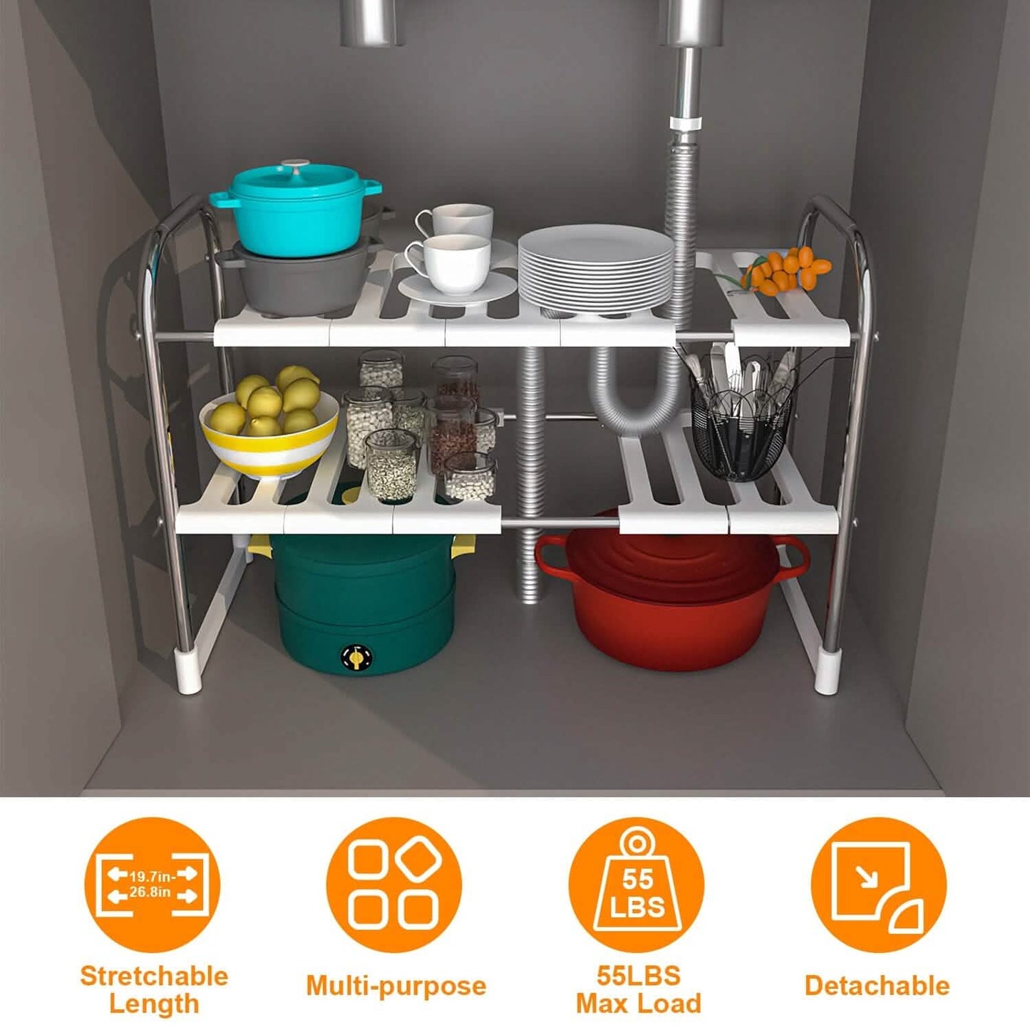 2-Tier Under Sink Organizer Retractable Kitchen Rack Holder DailySale