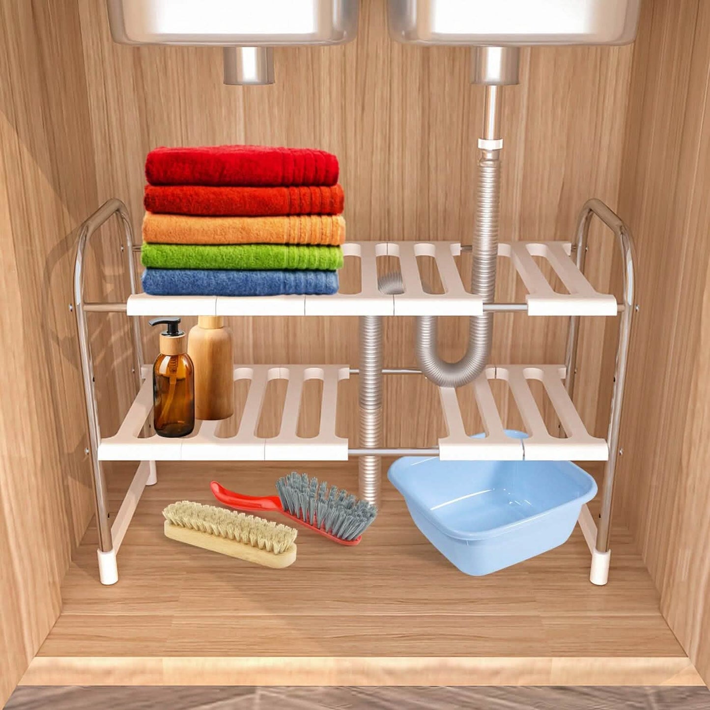2-Tier Under Sink Organizer Retractable Kitchen Rack Holder DailySale