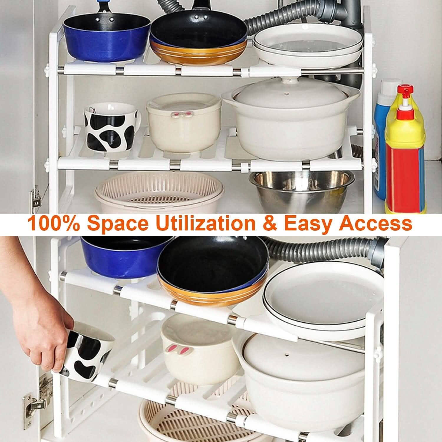 2-Tier Under Sink Organizer Retractable Space Saving Storage DailySale