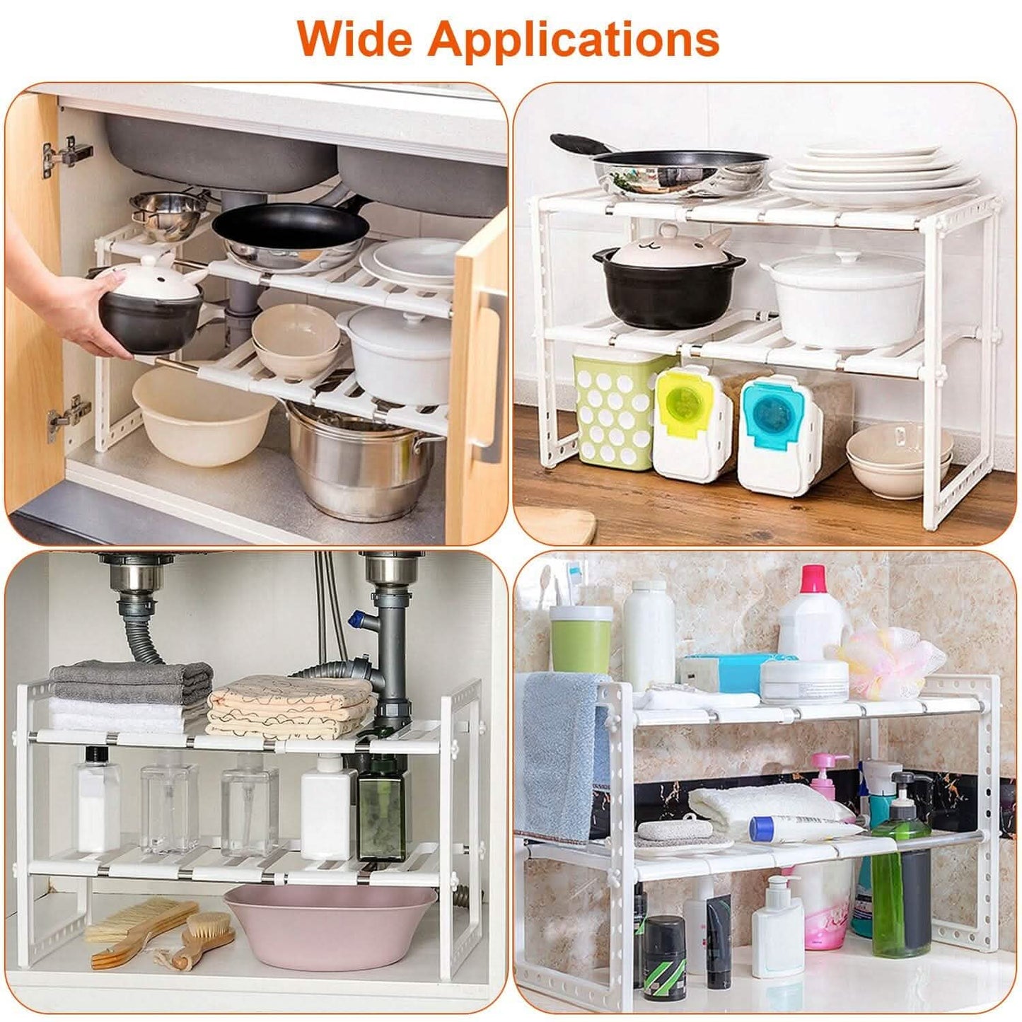 2-Tier Under Sink Organizer Retractable Space Saving Storage DailySale