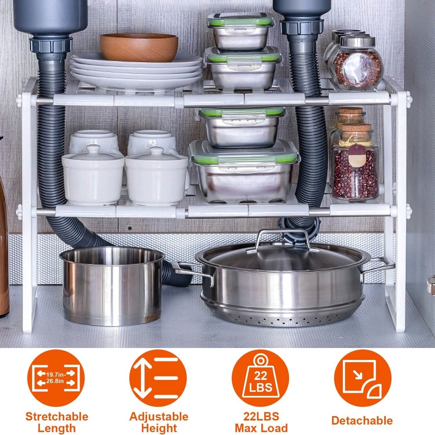 2-Tier Under Sink Organizer Retractable Space Saving Storage DailySale