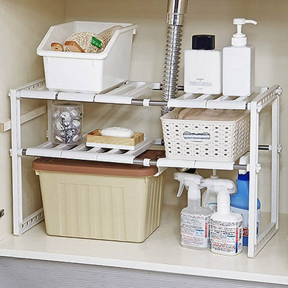 2-Tier Under Sink Organizer Retractable Space Saving Storage DailySale