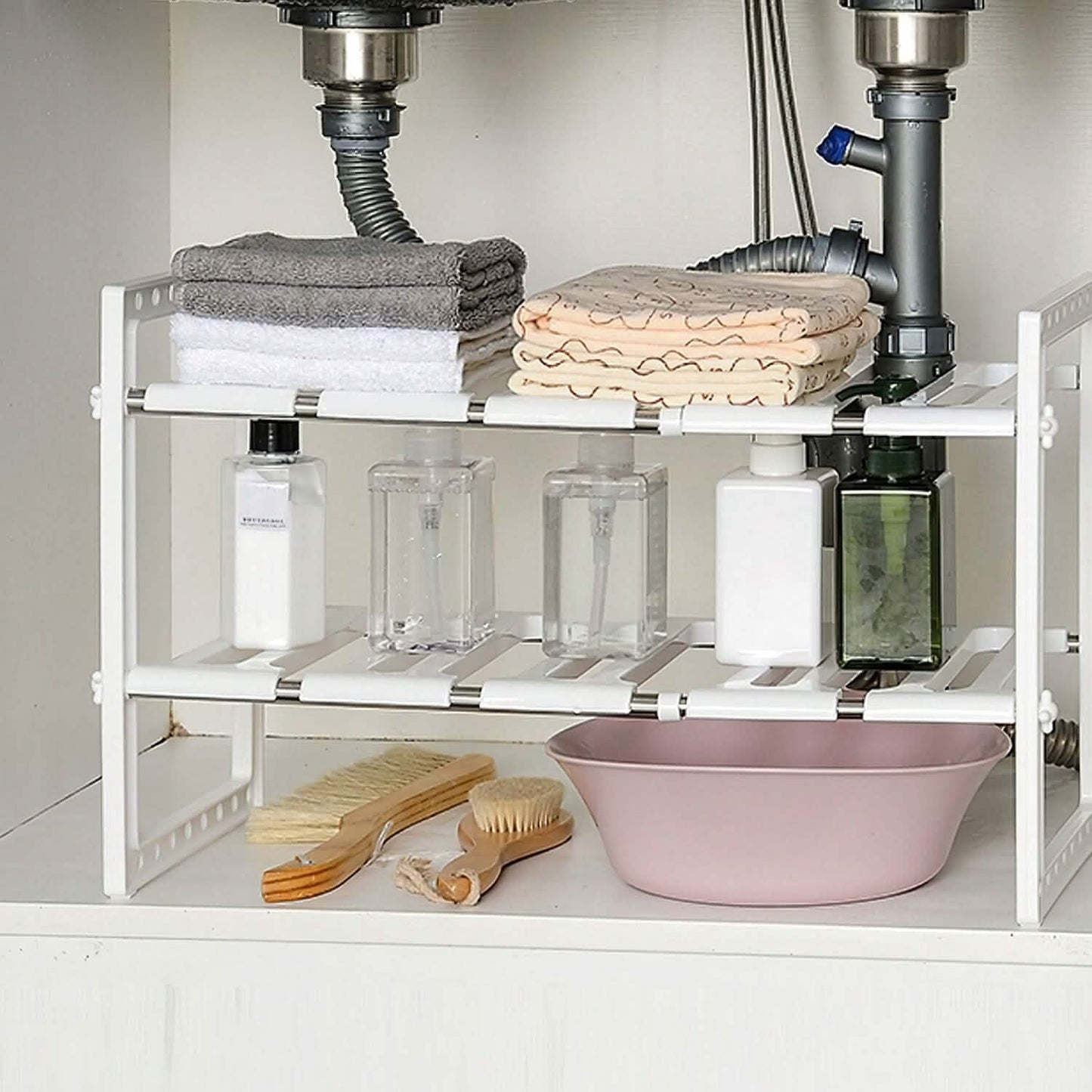 2-Tier Under Sink Organizer Retractable Space Saving Storage DailySale