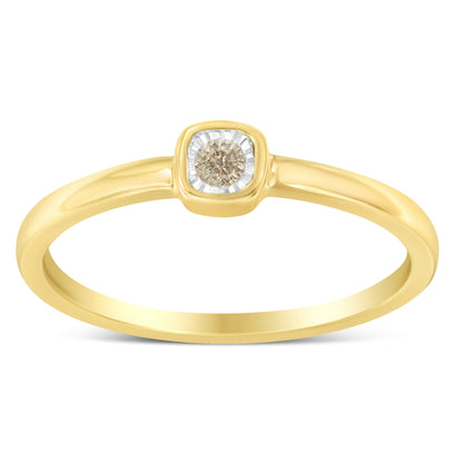 14K Yellow Gold Plated .925 Sterling Silver 1/20 Carat Diamond Square Cushion-Shaped Miracle Set Petite Fashion Promise Ring (J-K Color, I1-I2 Clarity) - Size 6 Bids.com