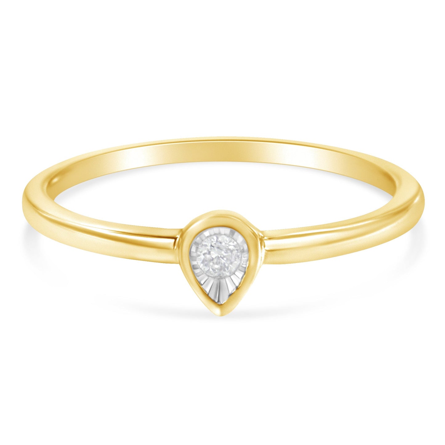 14K Yellow Gold Plated .925 Sterling Silver 1/20 Carat Diamond Teardrop Pear-Shaped Miracle Set Petite Fashion Ring (J-K Color, I1-I2 Clarity) - Size 6 Bids.com