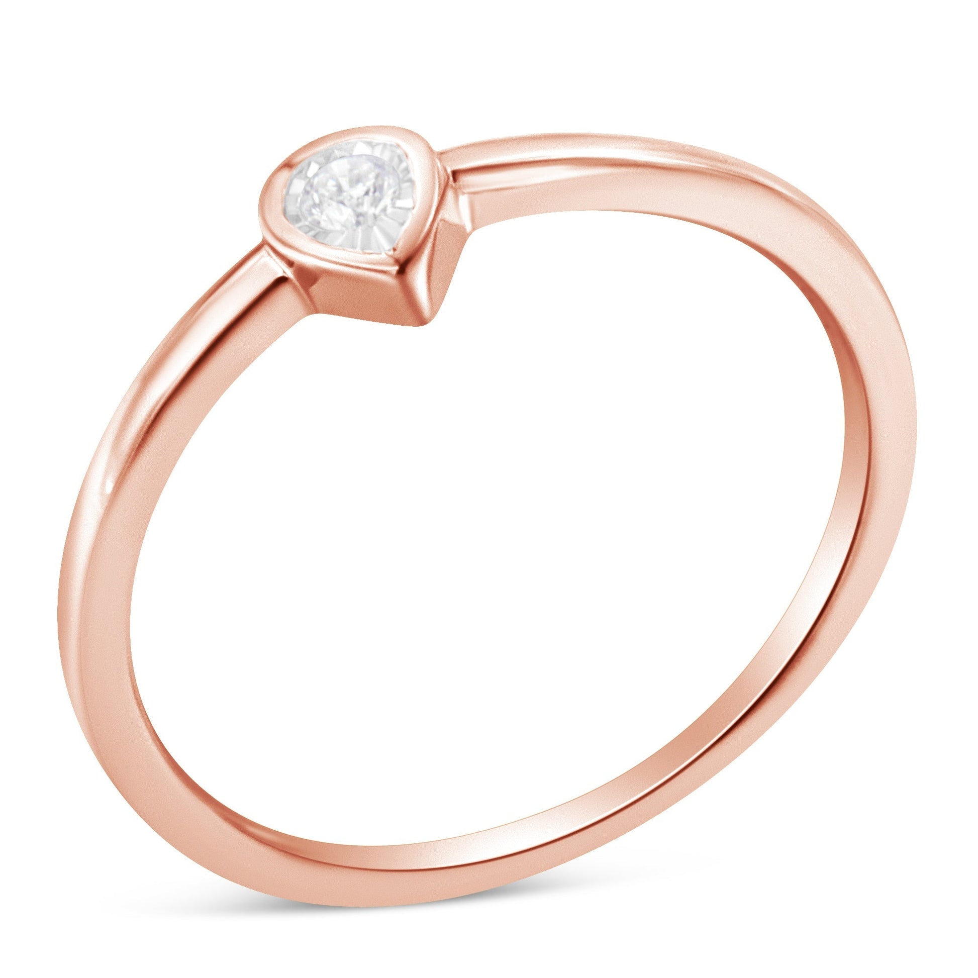 14K Rose Gold Plated .925 Sterling Silver 1/20 Carat Diamond Teardrop Pear-Shaped Miracle Set Petite Fashion Ring (J-K Color, I1-I2 Clarity) - Size 6 Bids.com