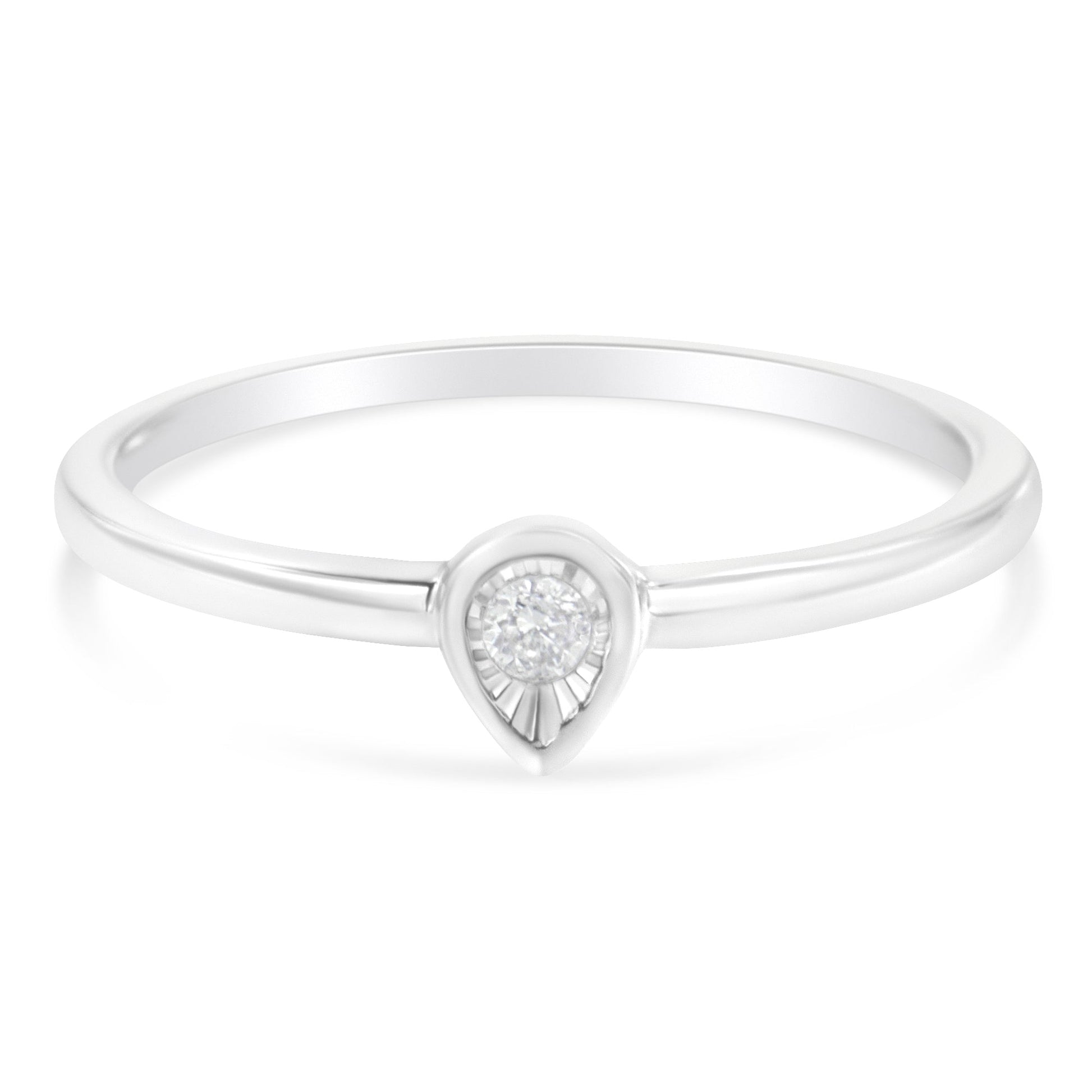 .925 Sterling Silver 1/20 Carat Diamond Teardrop Pear-Shaped Miracle Set Petite Fashion Promise Ring (J-K Color, I1-I2 Clarity) - Size 6 Bids.com