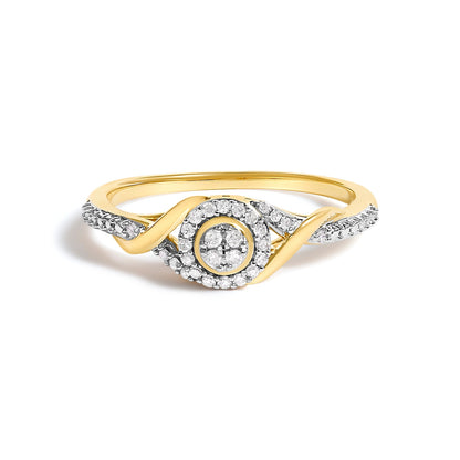 10K Yellow Gold 1/10 Cttw Diamond Swirl and Halo Promise Ring (I-J Color, I3 Clarity) - Size 7 Bids.com