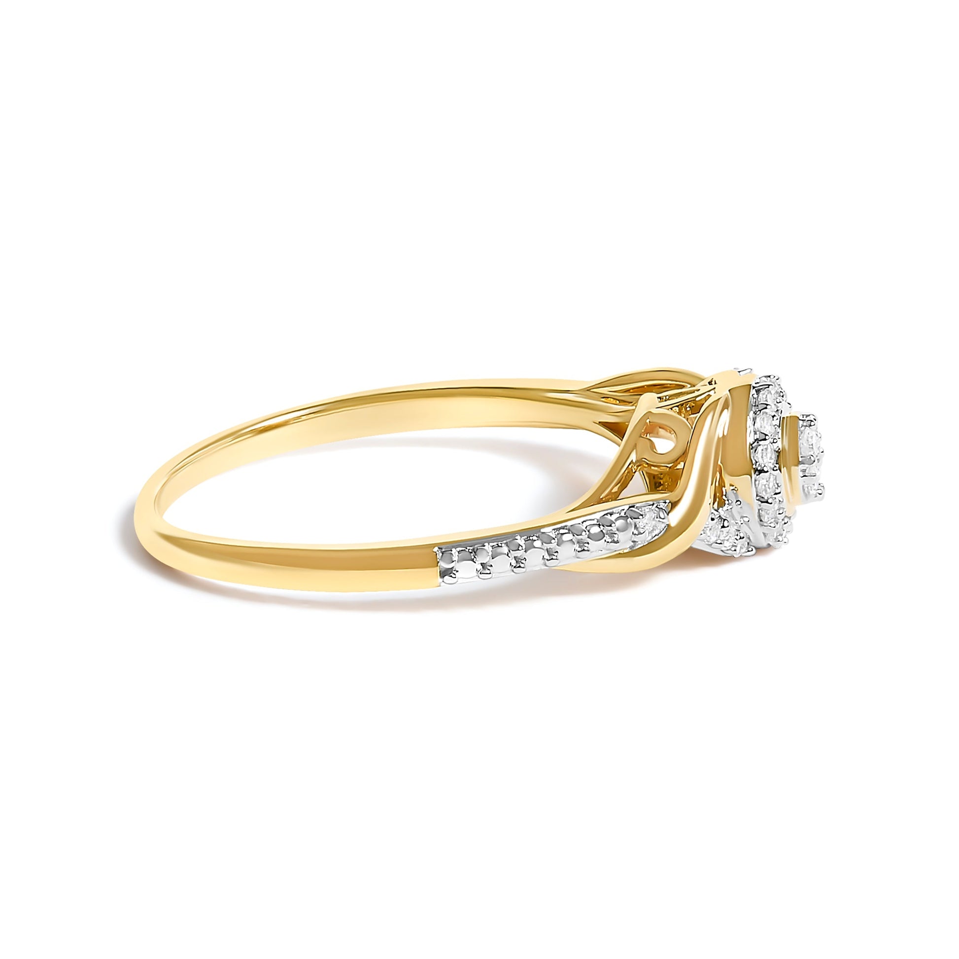 10K Yellow Gold 1/10 Cttw Diamond Swirl and Halo Promise Ring (I-J Color, I3 Clarity) - Size 7 Bids.com