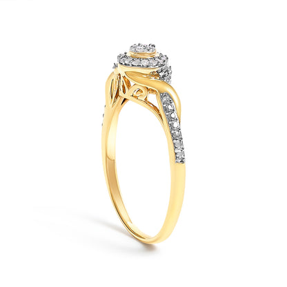 10K Yellow Gold 1/10 Cttw Diamond Swirl and Halo Promise Ring (I-J Color, I3 Clarity) - Size 7 Bids.com