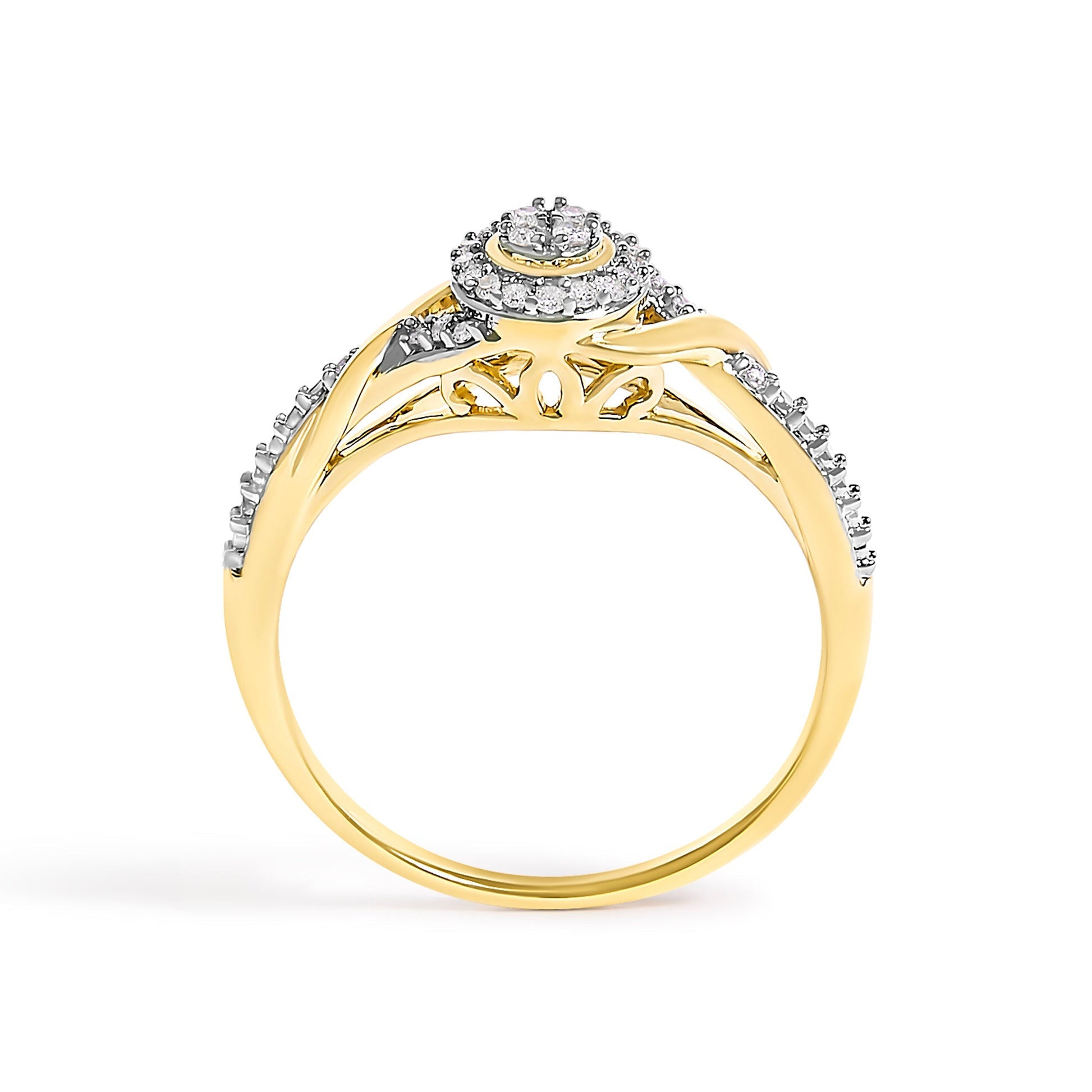 10K Yellow Gold 1/10 Cttw Diamond Swirl and Halo Promise Ring (I-J Color, I3 Clarity) - Size 7 Bids.com