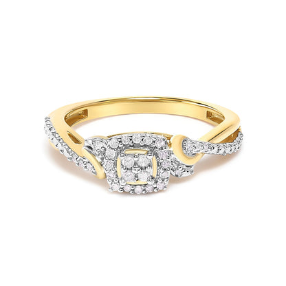 10K Yellow Gold Twisted Shank 1/10 Cttw Diamond Composite Halo Engagement Ring (I-J Color, I3 Clarity) - Size 7 Bids.com