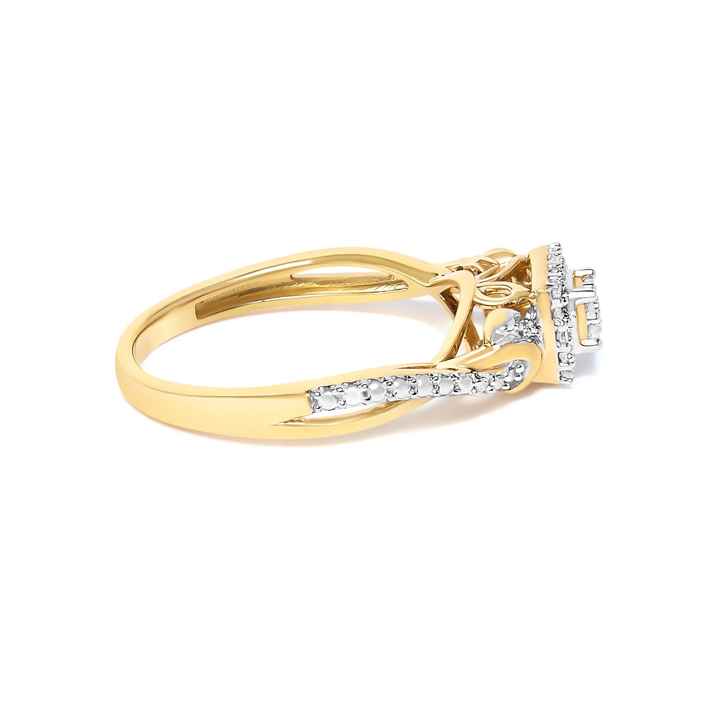 10K Yellow Gold Twisted Shank 1/10 Cttw Diamond Composite Halo Engagement Ring (I-J Color, I3 Clarity) - Size 7 Bids.com