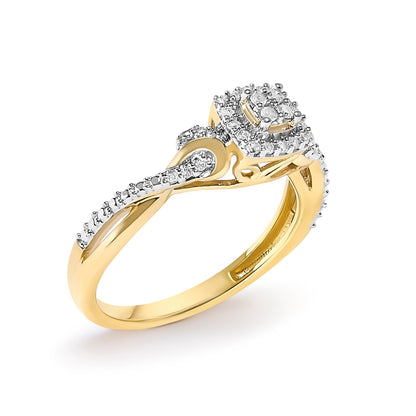 10K Yellow Gold Twisted Shank 1/10 Cttw Diamond Composite Halo Engagement Ring (I-J Color, I3 Clarity) - Size 7 Bids.com