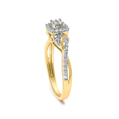 10K Yellow Gold Twisted Shank 1/10 Cttw Diamond Composite Halo Engagement Ring (I-J Color, I3 Clarity) - Size 7 Bids.com
