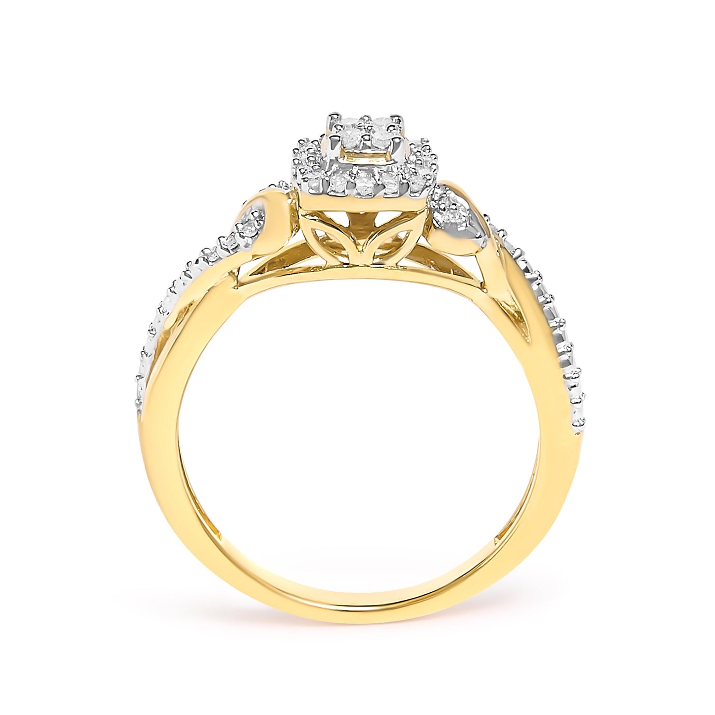 10K Yellow Gold Twisted Shank 1/10 Cttw Diamond Composite Halo Engagement Ring (I-J Color, I3 Clarity) - Size 7 Bids.com