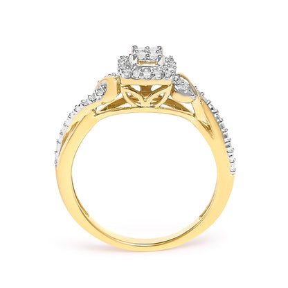 10K Yellow Gold Twisted Shank 1/10 Cttw Diamond Composite Halo Engagement Ring (I-J Color, I3 Clarity) - Size 7 Bids.com