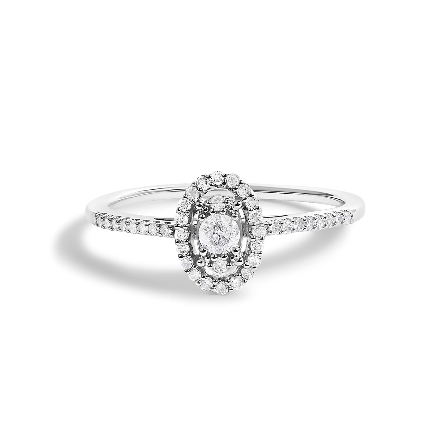 14K White Gold 1/5 Cttw Diamond Oval Shape With Halo Engagement Ring (H-I Color, I1-I2 Clarity) - Size 7 Bids.com