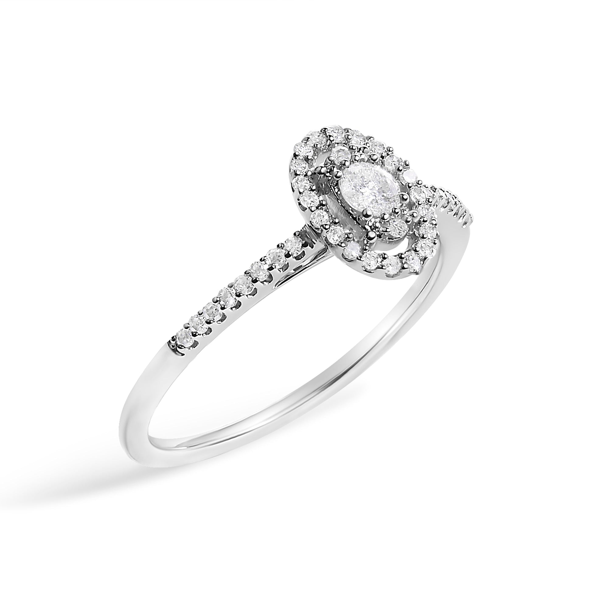 14K White Gold 1/5 Cttw Diamond Oval Shape With Halo Engagement Ring (H-I Color, I1-I2 Clarity) - Size 7 Bids.com