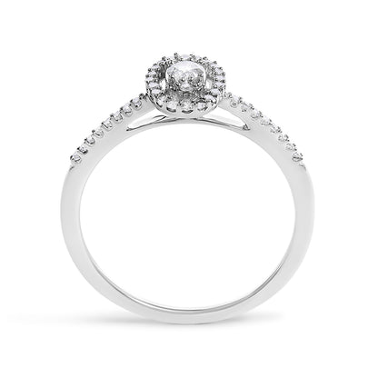 14K White Gold 1/5 Cttw Diamond Oval Shape With Halo Engagement Ring (H-I Color, I1-I2 Clarity) - Size 7 Bids.com