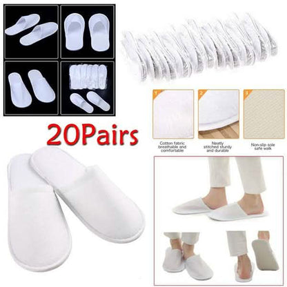20-Pairs: Spa Hotel Guest Soft Slippers Closed Toe Disposable Travel Slipper DailySale