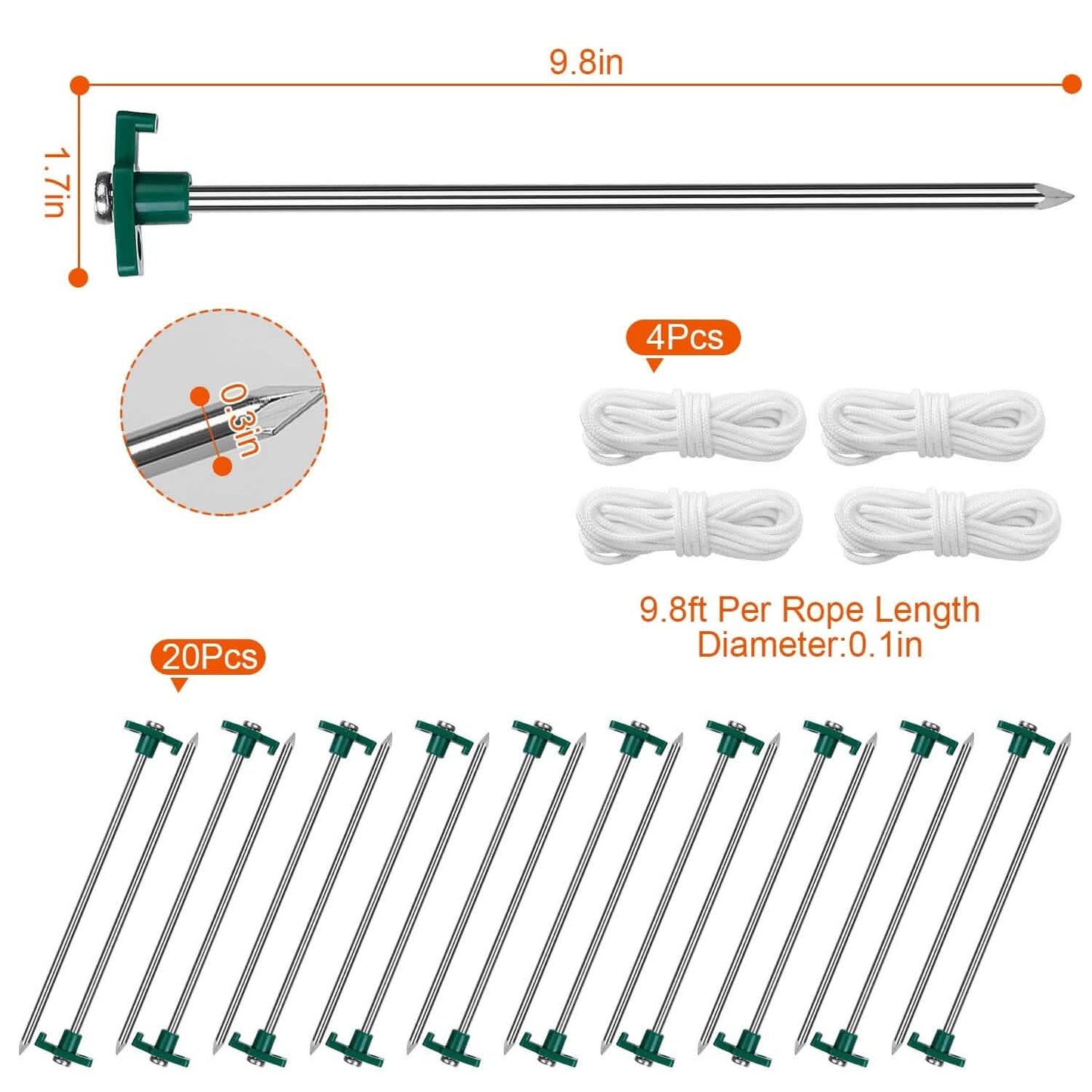 20-Piece: 9.8-Inch Tent Pegs Ropes Set DailySale