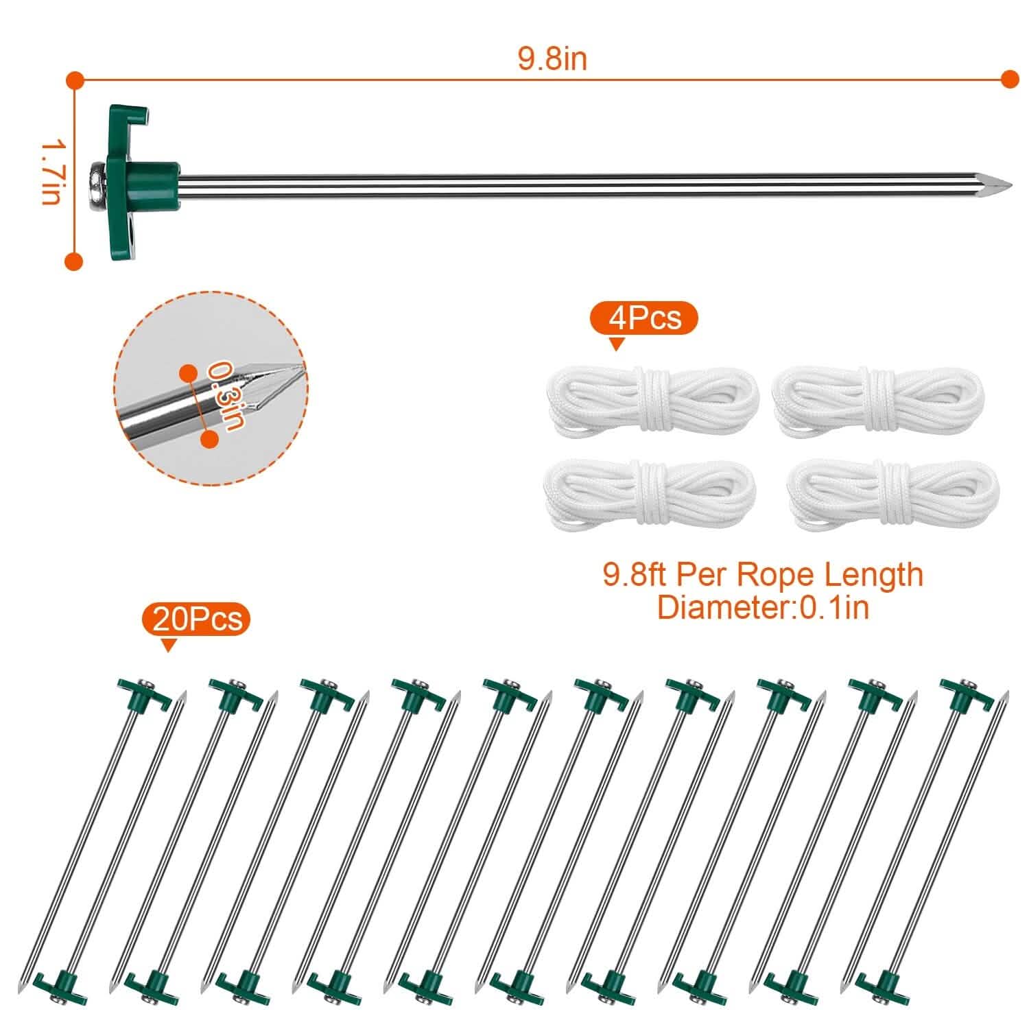 20-Piece: 9.8-Inch Tent Pegs Ropes Set DailySale