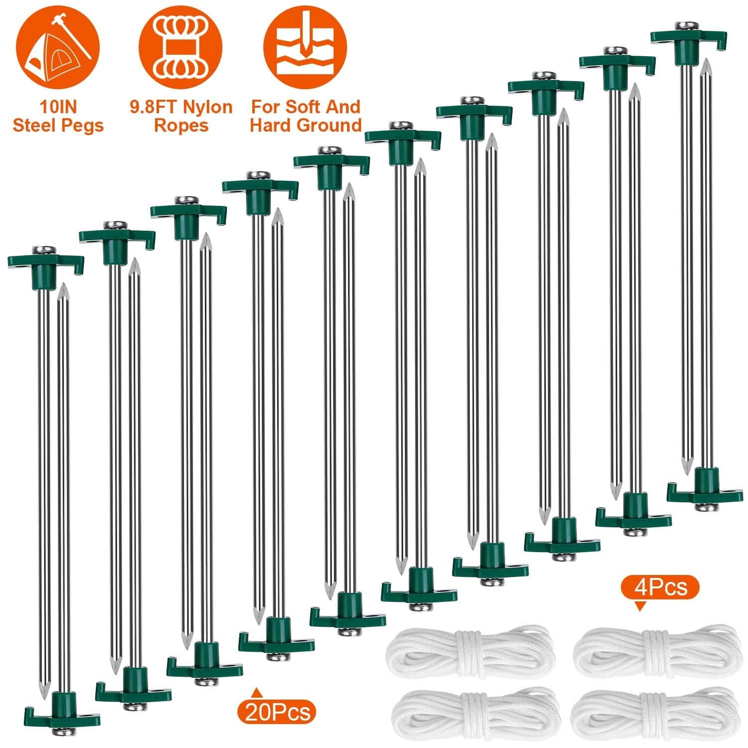 20-Piece: 9.8-Inch Tent Pegs Ropes Set DailySale