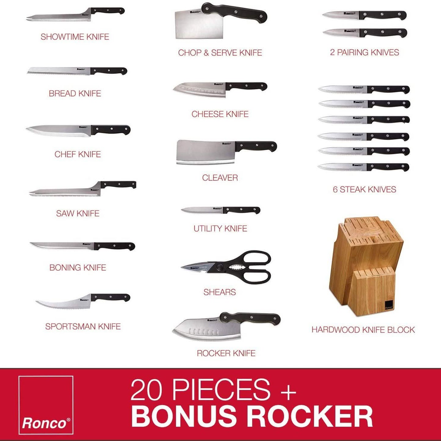 20-Piece: Professional Kitchen Knife Set with Knife Block DailySale