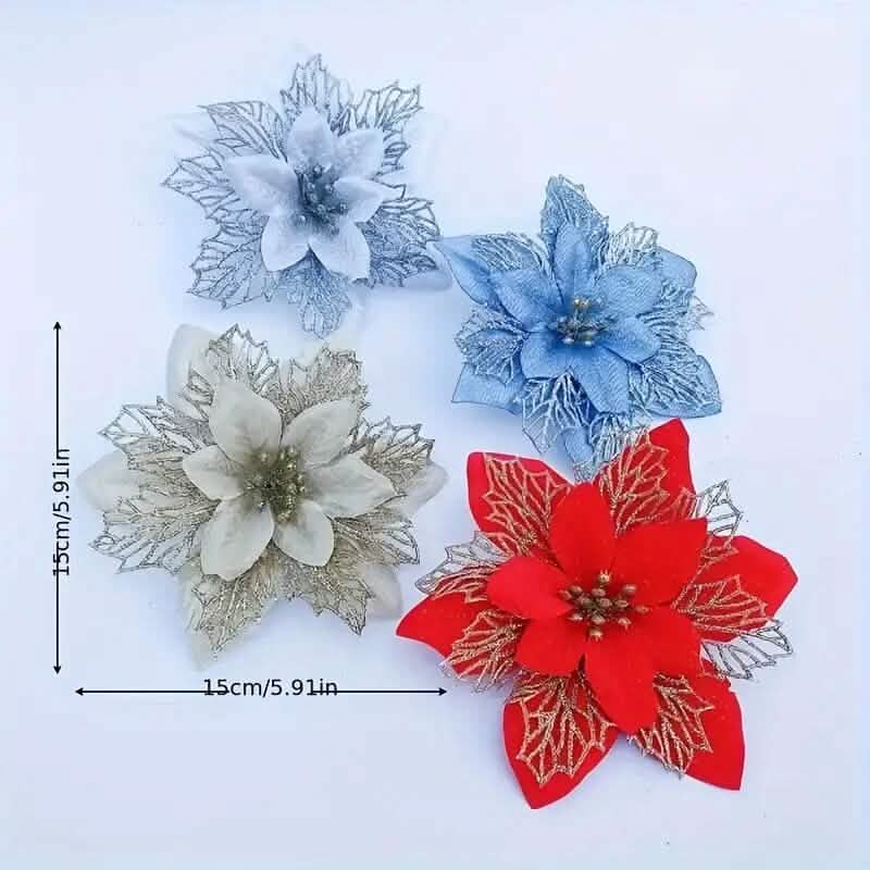 20-Pieces: Artificial Poinsettia Flowers Christmas Ornament DailySale