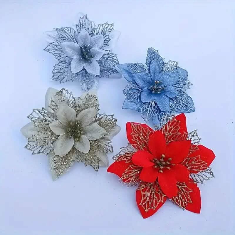 20-Pieces: Artificial Poinsettia Flowers Christmas Ornament DailySale