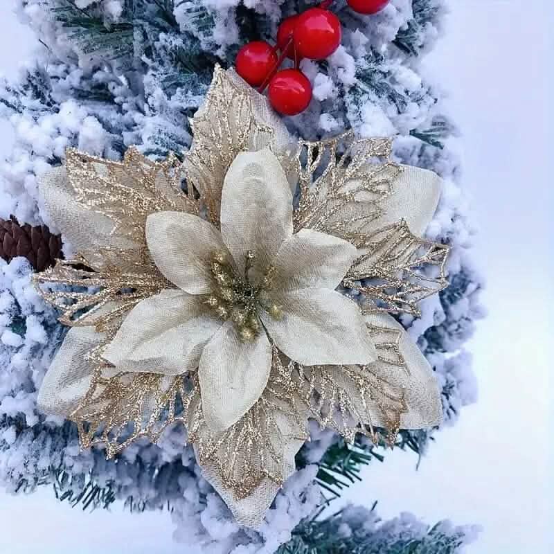 20-Pieces: Artificial Poinsettia Flowers Christmas Ornament DailySale