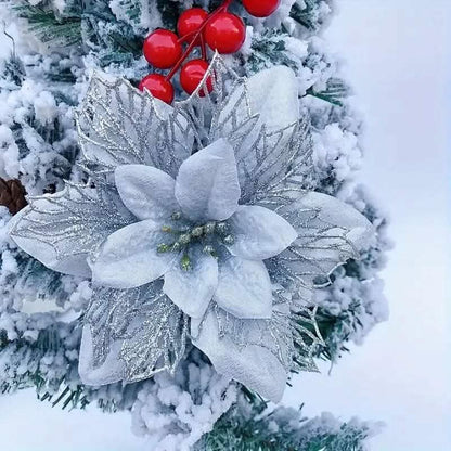 20-Pieces: Artificial Poinsettia Flowers Christmas Ornament DailySale