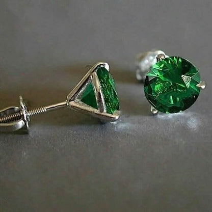 2.00 Ct Round Cut Natural Emerald Solitaire Stud Earrings 14k White Gold DailySale
