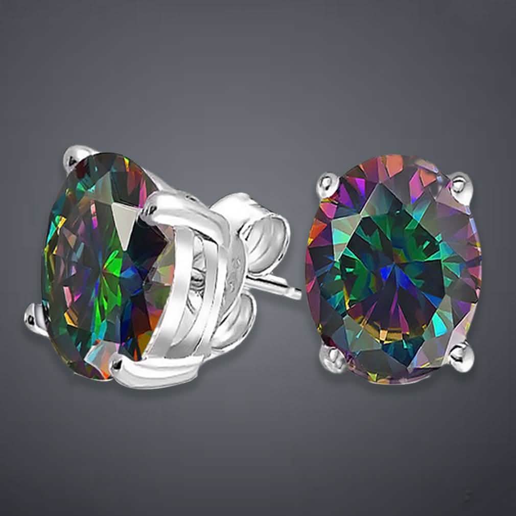 2.00 CTTW Genuine Rainbow Topaz Oval Cut Sterling Silver Studs DailySale