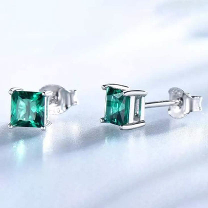 2.00 CTTW Sterling Silver Emerald Princess Cut Studs DailySale