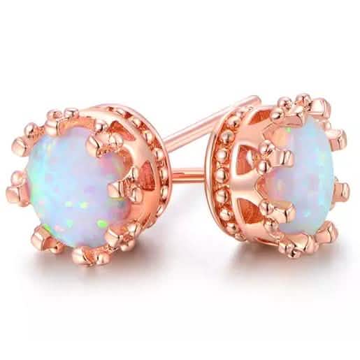 2.00 CTW Genuine Opal Crown Stud Earrings DailySale