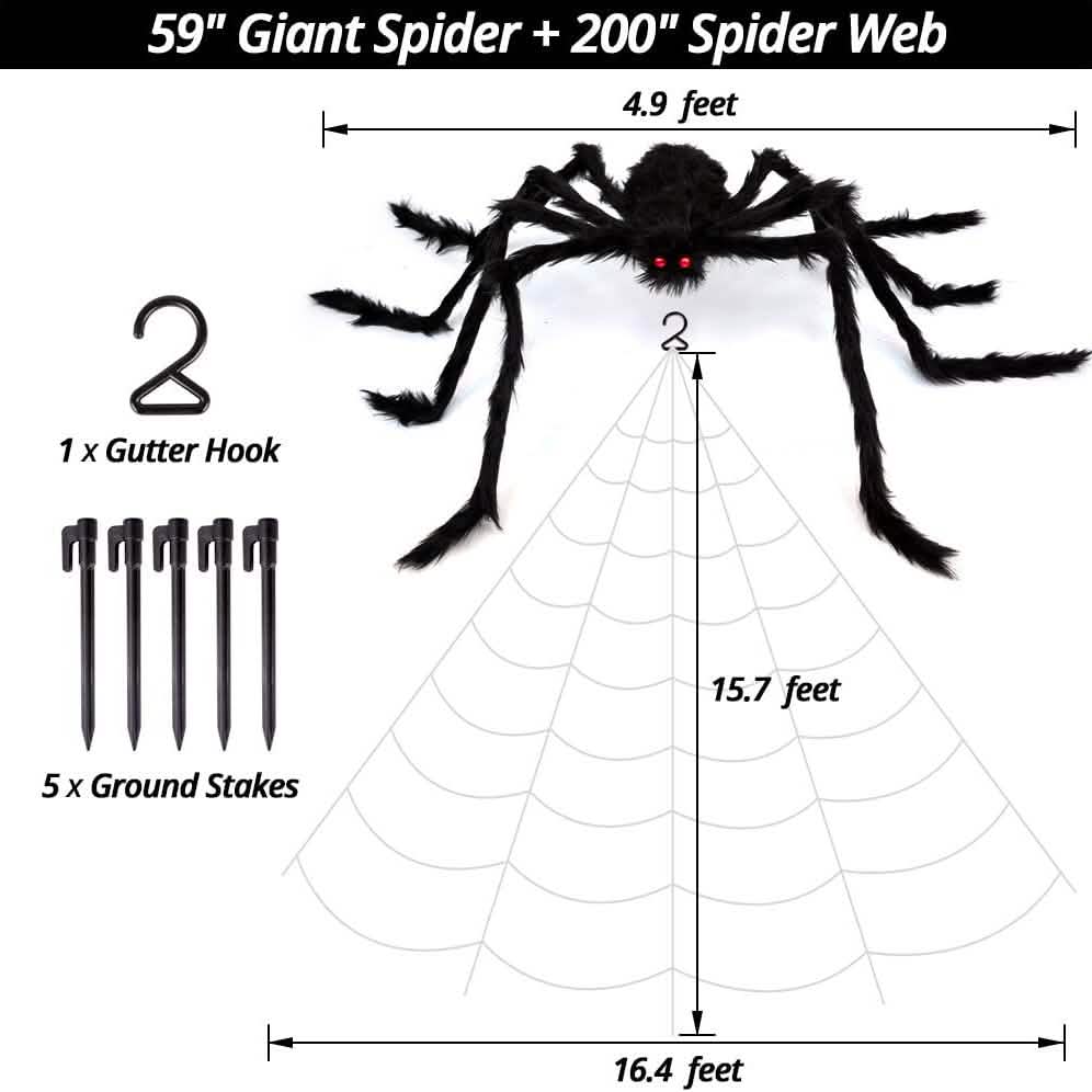 200" Halloween Spider Web and 59" Giant Spider Decoration DailySale