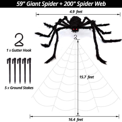 200" Halloween Spider Web and 59" Giant Spider Decoration DailySale