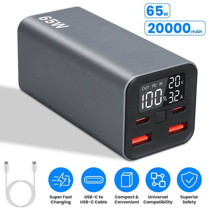20000mah 65W USB-C PD Laptop Power Bank Fast Charging DailySale