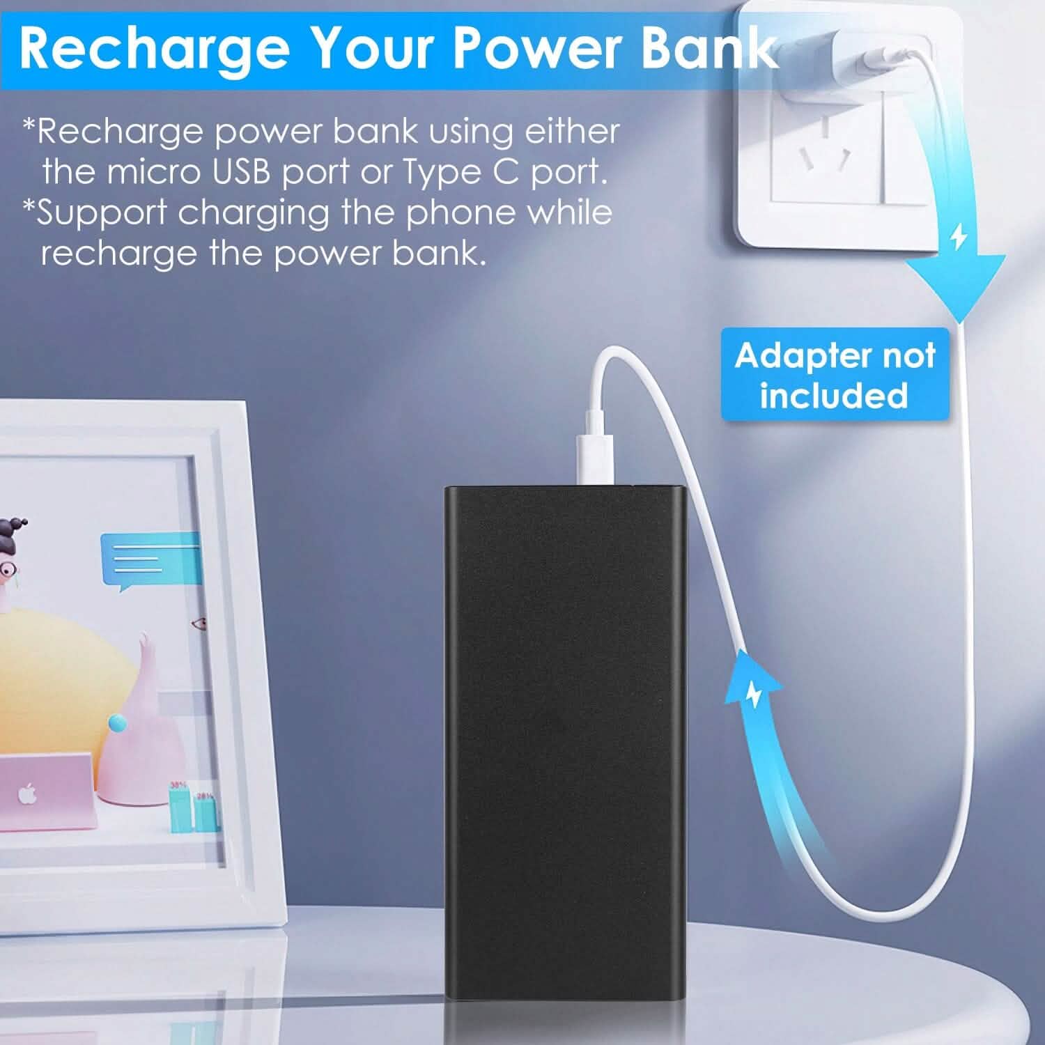 20000mAh Power Bank Portable External Battery Pack with Dual USB Output Ports Type C Micro USB Input DailySale
