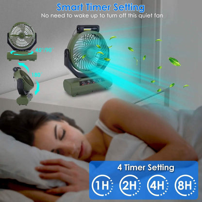 20000mAh Rechargeable Oscillating Camping Fan with Flashlight Hanging Hook Remote Control DailySale