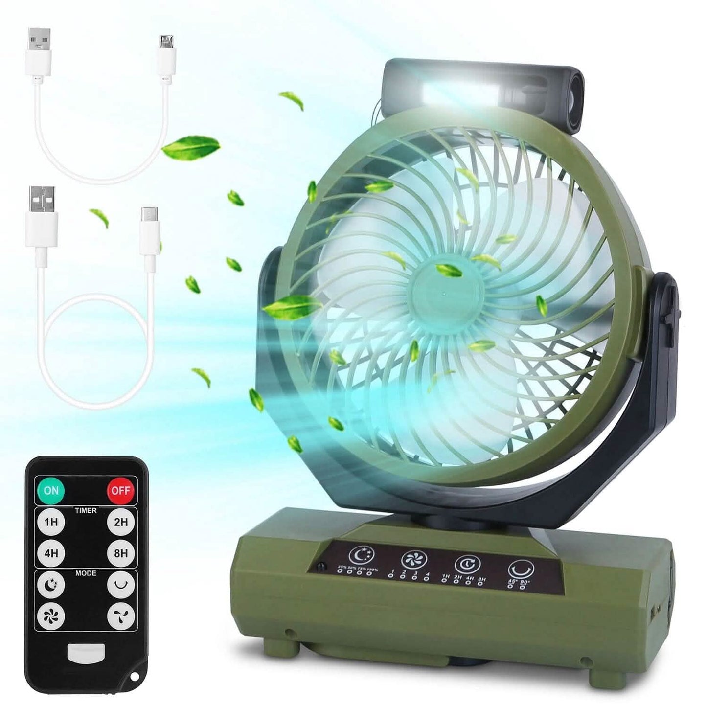 20000mAh Rechargeable Oscillating Camping Fan with Flashlight Hanging Hook Remote Control DailySale