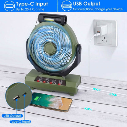 20000mAh Rechargeable Oscillating Camping Fan with Flashlight Hanging Hook Remote Control DailySale