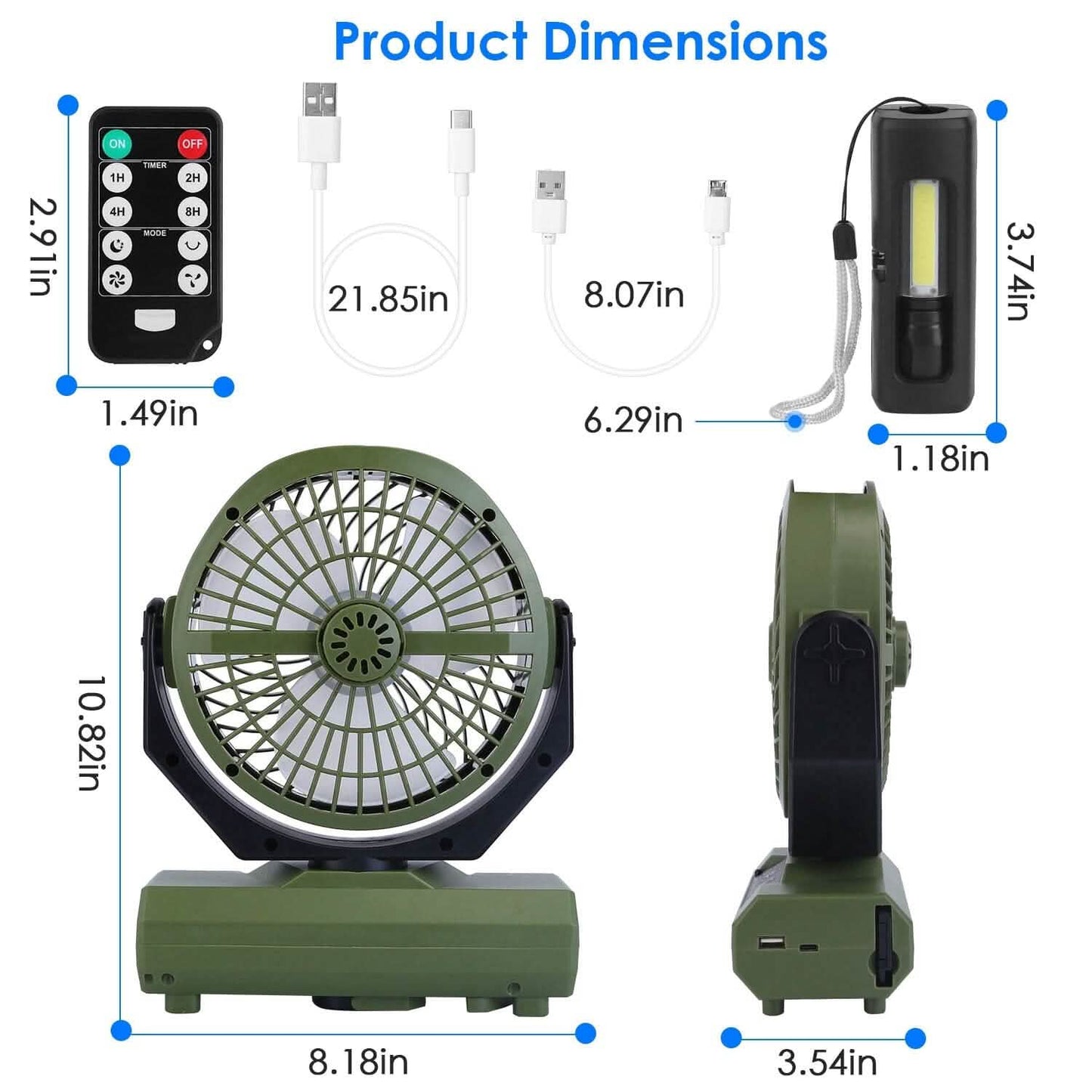20000mAh Rechargeable Oscillating Camping Fan with Flashlight Hanging Hook Remote Control DailySale