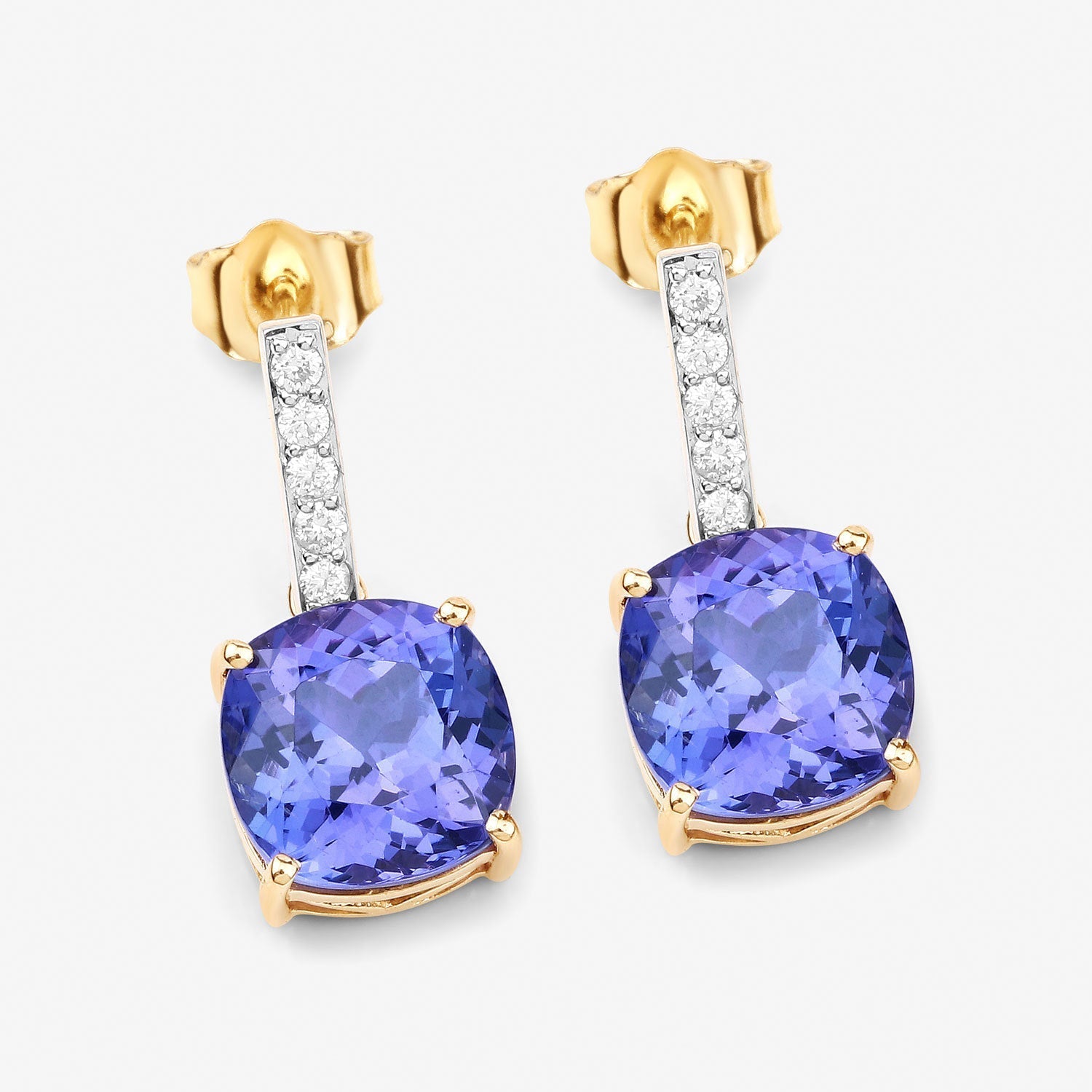 5.64 Carat Genuine Tanzanite and White Diamond 14K Yellow Gold Earrings Bids.com