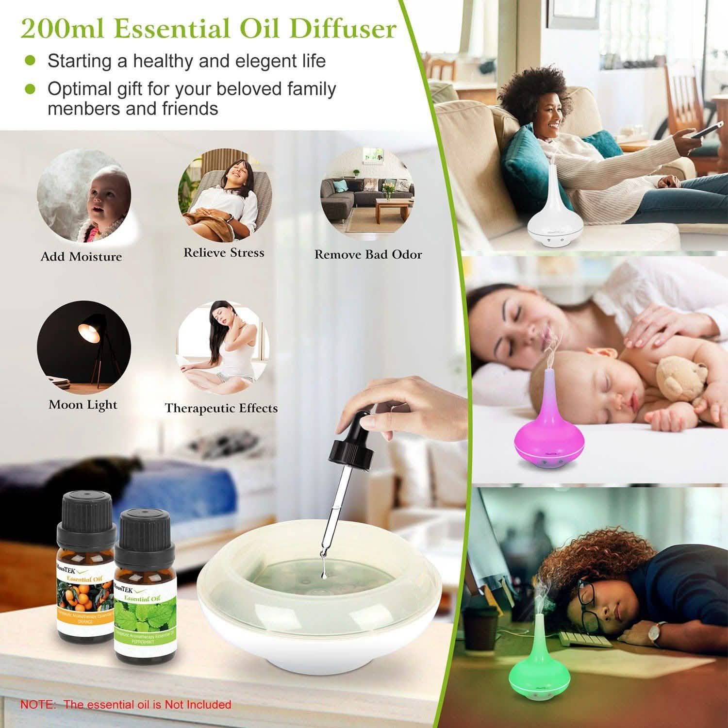 200ml Cool Mist Humidifier Ultrasonic Aroma Essential DailySale